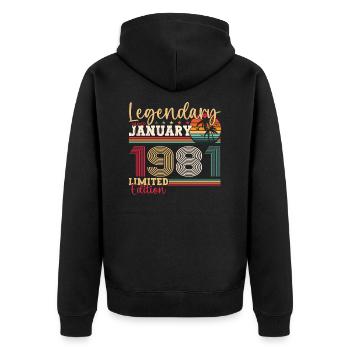 42e anniversaire né en 1981 janvier cadeau homme - Veste à capuche bio Premium Unisexe - noir - Dos - Nico (187cm)