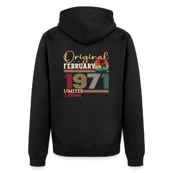 Cadeau d’anniversaire original février millésime 1971 - Veste à capuche bio Premium Unisexe - noir - Dos - Nico (187cm)