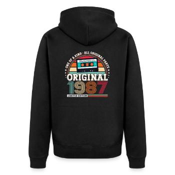 Cassette 36e anniversaire Février né en 1987 - Veste à capuche bio Premium Unisexe - noir - Dos - Nico (187cm)