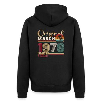 45th birthday Mann Original March Born 1978 - Unisex Premium Organic Zip Hoodie - black - Back - Nico (187cm)