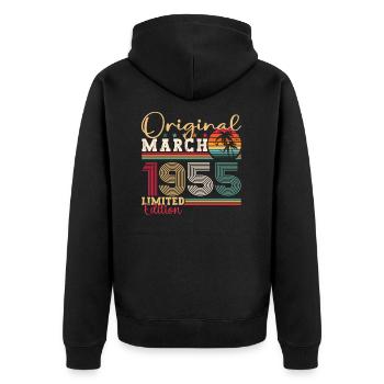 68e anniversaire Mann Original March Né en 1955 - Veste à capuche bio Premium Unisexe - noir - Dos - Nico (187cm)