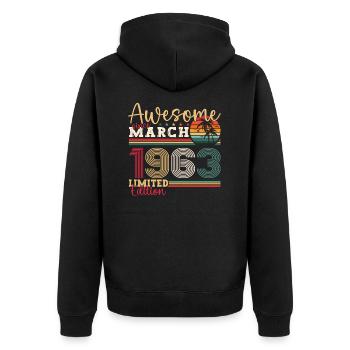 60th birthday Mann Awesome March born 1963 - Unisex Premium Organic Zip Hoodie - black - Back - Nico (187cm)