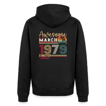 44th birthday Mann Awesome March born 1979 - Unisex Premium Organic Zip Hoodie - black - Back - Nico (187cm)