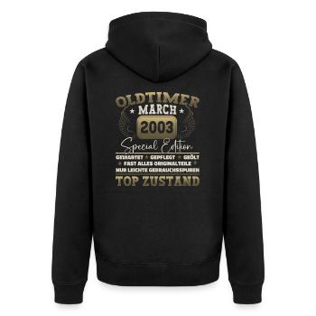 20. Geburtstag Mann März Jahrgang 2003 Oldtimer - Unisex Premium Bio Zip Hoodie - Schwarz - Hinten - Nico (187cm)