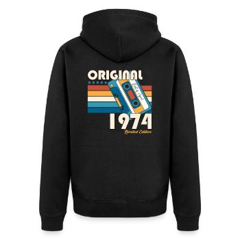 49th birthday man April Born 1974 Cassette - Unisex Premium Organic Zip Hoodie - black - Back - Nico (187cm)