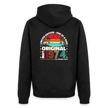 49th Birthday Man April Vintage 1974 Cassette - Unisex Premium Organic Zip Hoodie - black - Back - Nico (187cm)