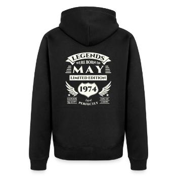 49th Birthday Man Legendary May Born 1974 - Unisex Premium Organic Zip Hoodie - black - Back - Nico (187cm)