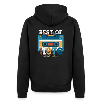 47th Birthday Man Cassette June 1976 - Unisex Premium Organic Zip Hoodie - black - Back - Nico (187cm)