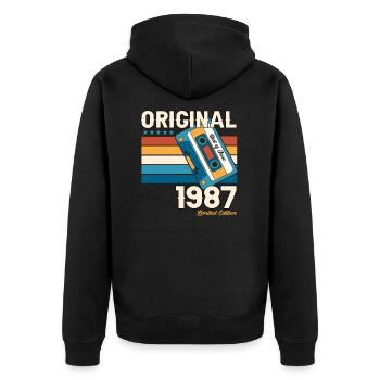 36ème Anniversaire Homme Juin Vintage 1987 Cassette - Veste à capuche bio Premium Unisexe - noir - Dos - Nico (187cm)