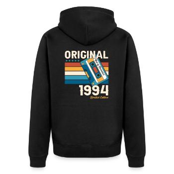 Cassette 29e anniversaire décembre Vintage 1994 - Veste à capuche bio Premium Unisexe - noir - Dos - Nico (187cm)