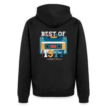46e anniversaire décembre Vintage 1977 cassette - Veste à capuche bio Premium Unisexe - noir - Dos - Nico (187cm)