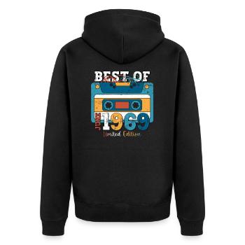 Kassette Juni 1969 Jahrgang 1969 Geburtstag 1969 - Unisex Premium Bio Zip Hoodie - Schwarz - Hinten - Nico (187cm)