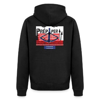 Prepper überlebt mit Armbrust - Unisex Premium Bio Zip Hoodie - Schwarz - Hinten - Nico (187cm)