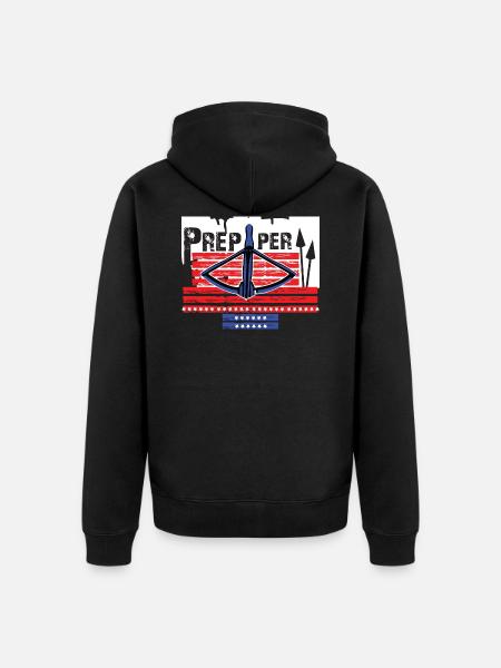 Prepper survives with crossbow - Unisex Premium Organic Zip Hoodie - black