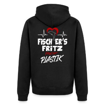Fischers Fritz fischt Plastik Klimaschutz Meer - Unisex Premium Bio Zip Hoodie - Schwarz - Hinten - Nico (187cm)