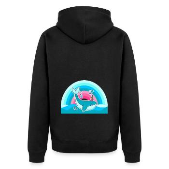 Kidcore Regenbogen Wal Einhorn Wellen Geschenk - Unisex Premium Bio Zip Hoodie - Schwarz - Hinten - Nico (187cm)