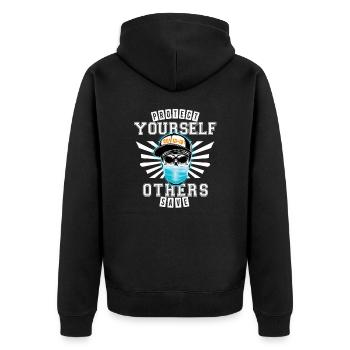 Protect yourself - save others from COVID-19 - Unisex Premium Bio Zip Hoodie - Schwarz - Hinten - Nico (187cm)