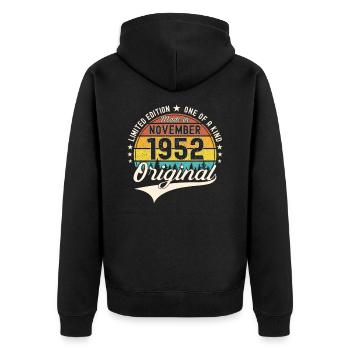 Original novembre 1952 Cadeau du 70e anniversaire - Veste à capuche bio Premium Unisexe - noir - Dos - Nico (187cm)