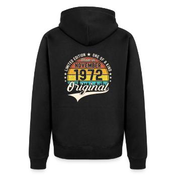 Original novembre 1972 Cadeau du 50e anniversaire - Veste à capuche bio Premium Unisexe - noir - Dos - Nico (187cm)