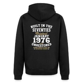 Né 1976 Janvier 47e anniversaire Homme cadeau - Veste à capuche bio Premium Unisexe - noir - Dos - Nico (187cm)