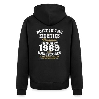 Né 1989 Janvier 34th anniversaire Homme cadeau - Veste à capuche bio Premium Unisexe - noir - Dos - Nico (187cm)