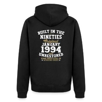Né le 29 janvier 1994 Gift Man - Veste à capuche bio Premium Unisexe - noir - Dos - Nico (187cm)
