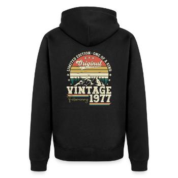 Février né 1977 46ème anniversaire cadeau homme - Veste à capuche bio Premium Unisexe - noir - Dos - Nico (187cm)