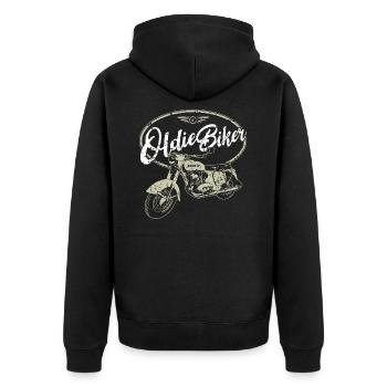 Oldtimer Motorrad - Oldie Biker - Unisex Premium Bio Zip Hoodie - Schwarz - Hinten - Nico (187cm)