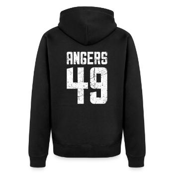 Angers 49 Frankreich Kennzeichen - Unisex Premium Bio Zip Hoodie - Schwarz - Hinten - Nico (187cm)