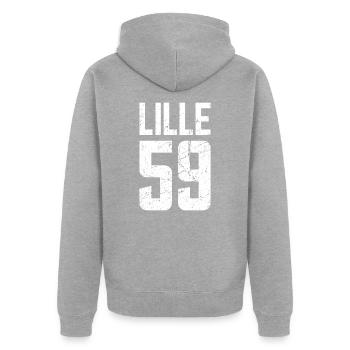 Lille 59 Frankreich Kennzeichen - Unisex Premium Bio Zip Hoodie - Grau meliert - Hinten - Nico (187cm)