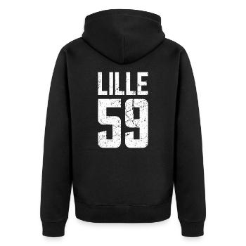 Lille 59 Frankreich Kennzeichen - Unisex Premium Bio Zip Hoodie - Schwarz - Hinten - Nico (187cm)