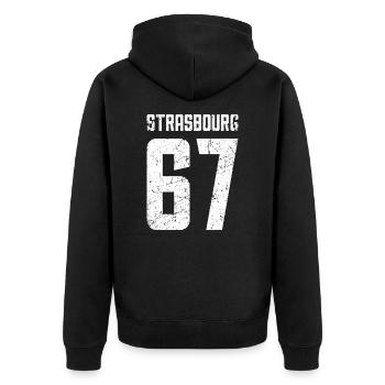 Strasbourg 67 Frankreich Kennzeichen - Unisex Premium Bio Zip Hoodie - Schwarz - Hinten - Nico (187cm)
