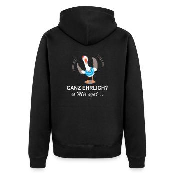 Ganz ehrlich? is mir egal... - Unisex Premium Bio Zip Hoodie - Schwarz - Hinten - Nico (187cm)