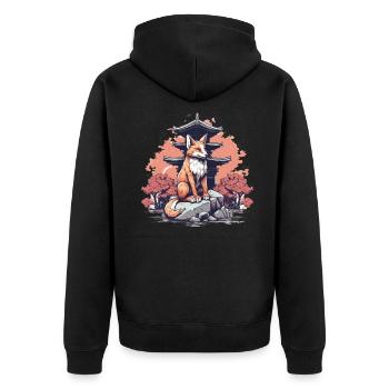 Fox Japan Inari Temple Kami Nippon Shinto - Unisex Premium Organic Zip Hoodie - black - Back - Nico (187cm)