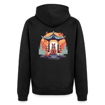 Fox Japan Inari Temple Kami Nippon Shinto - Unisex Premium Organic Zip Hoodie - black - Back - Nico (187cm)