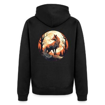 Fox Forest Moon Fable Mythical Fairy Tale - Unisex Premium Organic Zip Hoodie - black - Back - Nico (187cm)