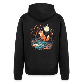 Fox Forest Moon Fable Mythical Fairy Tale - Unisex Premium Organic Zip Hoodie - black - Back - Nico (187cm)