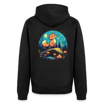 Fox Forest Moon Fable Mythical Fairy Tale - Unisex Premium Organic Zip Hoodie - black - Back - Nico (187cm)
