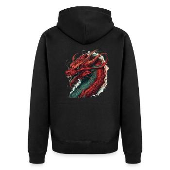 Drache mystisch Lindwurm Monster Ungeheuer Biest - Unisex Premium Bio Zip Hoodie - Schwarz - Hinten - Nico (187cm)