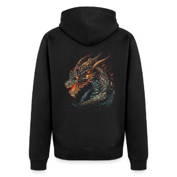 Drache mystisch Lindwurm Monster Ungeheuer Biest - Unisex Premium Bio Zip Hoodie - Schwarz - Hinten - Nico (187cm)