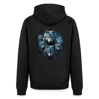 Hund Wolf Werwolf Cerberus Höllenhund mythos - Unisex Premium Bio Zip Hoodie - Schwarz - Hinten - Nico (187cm)