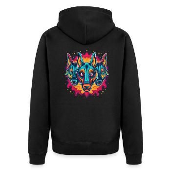 Dog Wolf Werewolf Cerberus Hellhound myth - Unisex Premium Organic Zip Hoodie - black - Back - Nico (187cm)