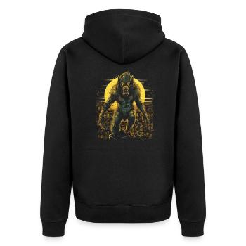 Hund Wolf Werwolf Cerberus Höllenhund mythos - Unisex Premium Bio Zip Hoodie - Schwarz - Hinten - Nico (187cm)