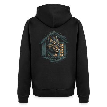 Hund Wolf Werwolf Cerberus Höllenhund mythos - Unisex Premium Bio Zip Hoodie - Schwarz - Hinten - Nico (187cm)