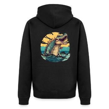 Dinosaurier Dino Fossil Carnivor Herbivor T-Rex - Unisex Premium Bio Zip Hoodie - Schwarz - Hinten - Nico (187cm)