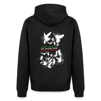 woman life freedom, tauben,iran,flagge - Unisex Premium Bio Zip Hoodie - Schwarz - Hinten - Nico (187cm)