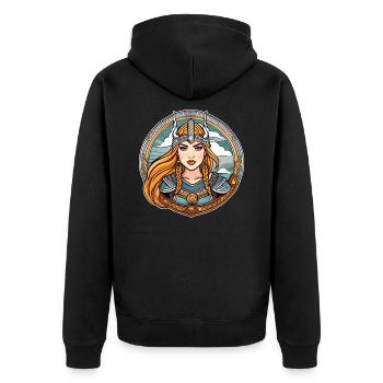 Stolze Wikingerin Germanin Schildmaid - Unisex Premium Bio Zip Hoodie - Schwarz - Hinten - Nico (187cm)