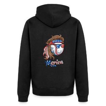 Merica Mit Us-flaggen-baseball-design Für Die Usa - Unisex Premium Bio Zip Hoodie - Schwarz - Hinten - Nico (187cm)