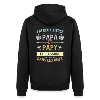 J'ai deux titres papa et grand-père, pour Les père - Veste à capuche bio Premium Unisexe - noir - Dos - Nico (187cm)