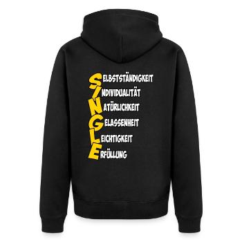 Single in starken Worten - Unisex Premium Bio Zip Hoodie - Schwarz - Hinten - Nico (187cm)